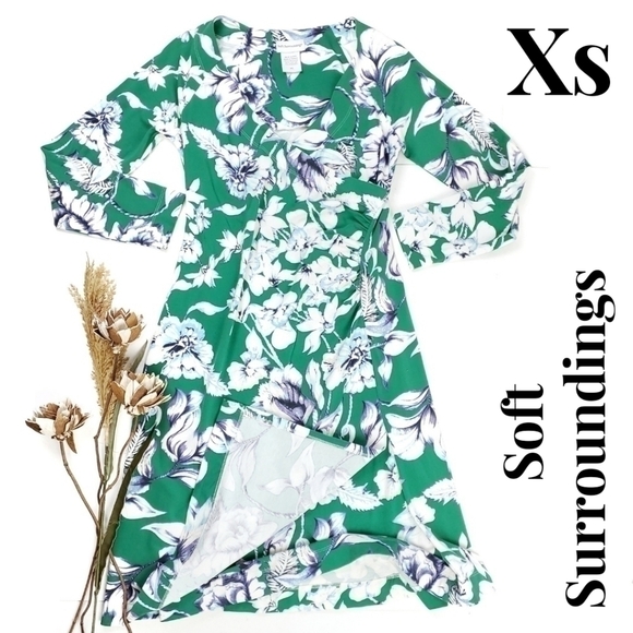 Soft Surroundings Dresses & Skirts - Soft Surroundings Green Floral Rouge Wrap Dress size Xs